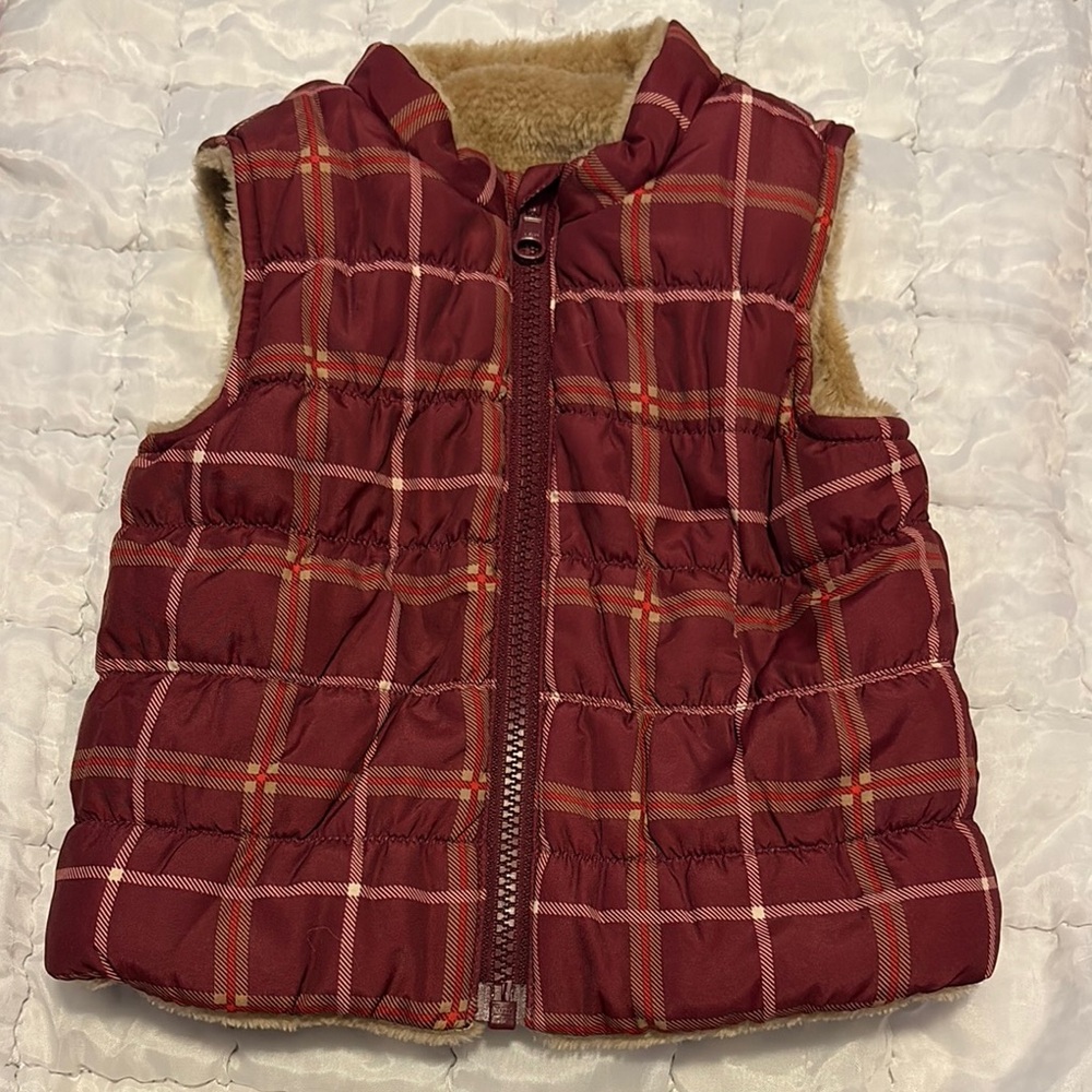 Source Unknown Kids Plaid Puffer Vest - Red and Tan